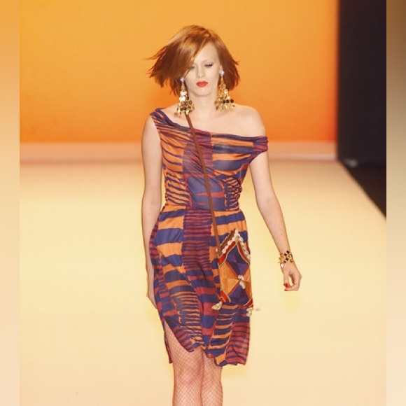 Anna Sui Dresses & Skirts - Vintage Anna Sui Silk Printed Cowl Neck Dress in Multicolor (Spring 2001) Size 4